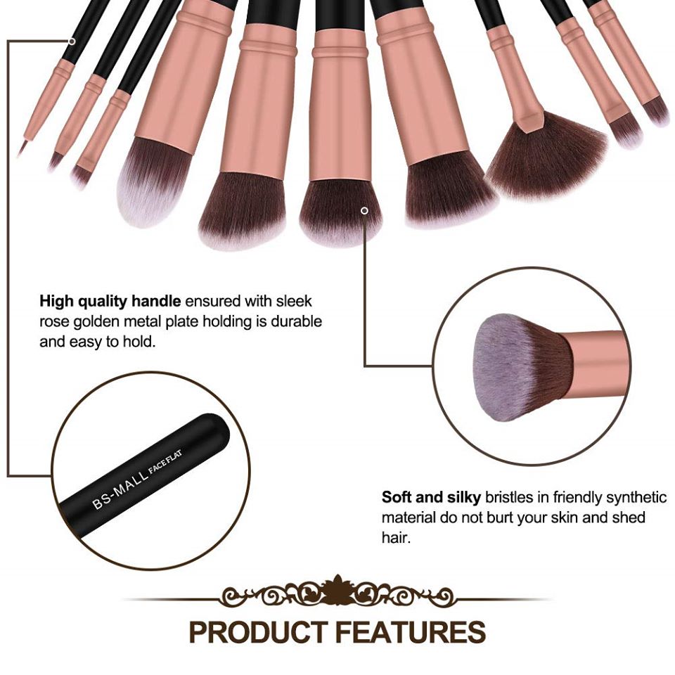 BS-MALL Makeup Brushes 18pcs Premium(Rose Gold)