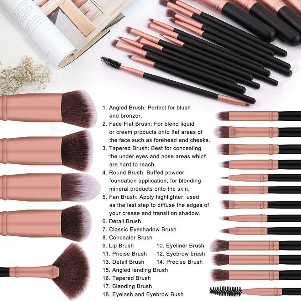 BS-MALL Makeup Brushes 18pcs Premium(Rose Gold)