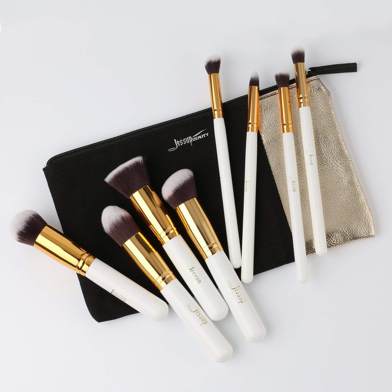 Jessup Professional Cosmetics Premium brushes set 8pcs White/Gold make up brushes with bag